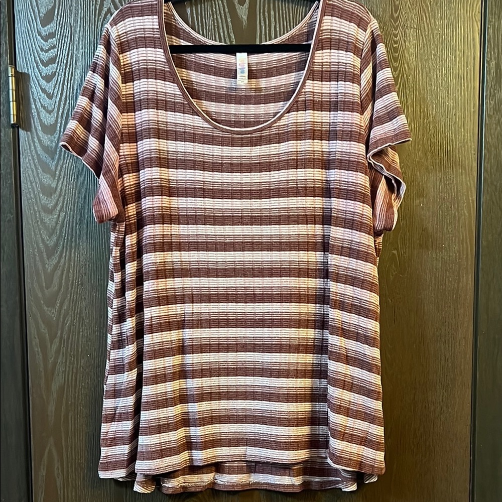 LuLaRoe Pink and Brown Ribbed Relaxed T-Shirt